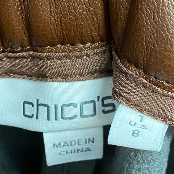 Chicos‎ Cambridge Brown Fly Front Faux Leather Wide Crop Pants sz 8 - Picture 5 of 5